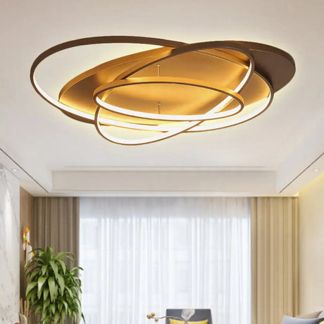 Contemporary Led Acrylic Flush Mount Ceiling Lamp - 21’/29.5’/34’ Wide Black/Brown Warm/White