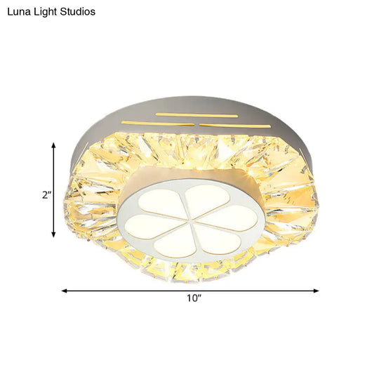 Contemporary Led Acrylic Flush Mount Ceiling Light - White Finish With Clear Crystal Flushmount