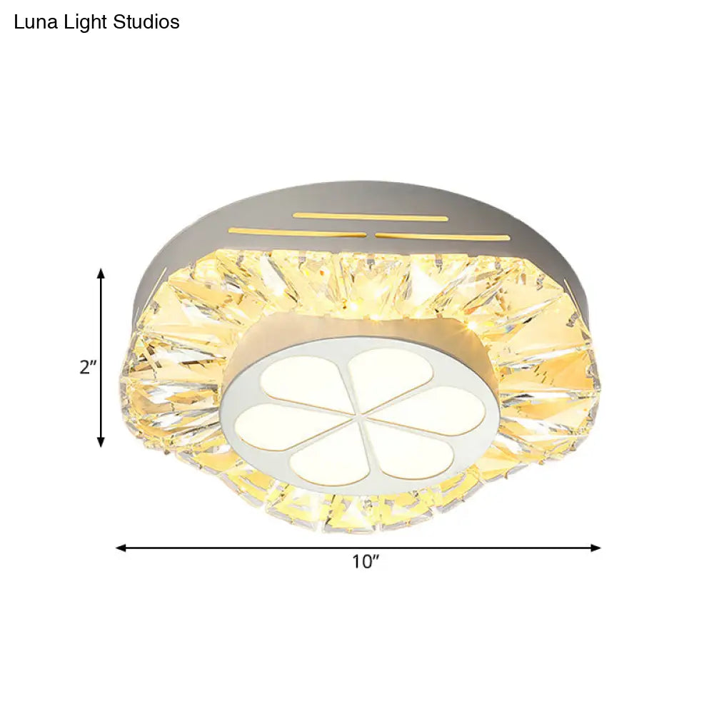 Contemporary Led Acrylic Flush Mount Ceiling Light - White Finish With Clear Crystal Flushmount