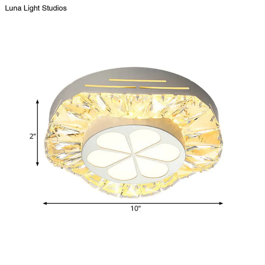 Contemporary Led Acrylic Flush Mount Ceiling Light - White Finish With Clear Crystal Flushmount