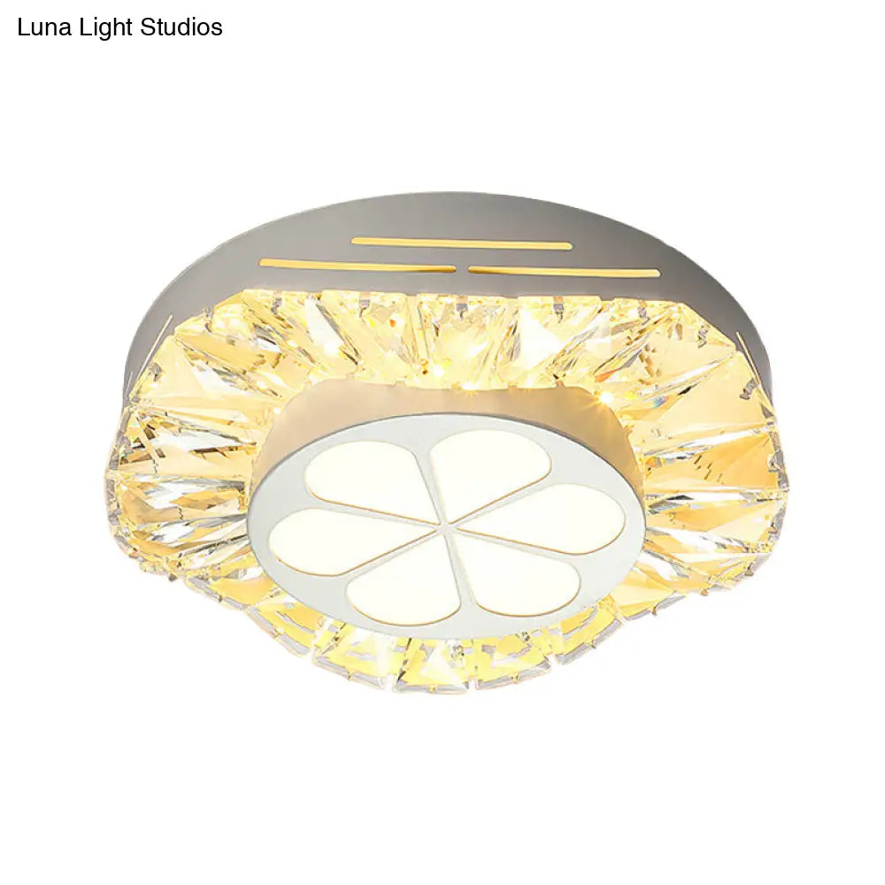 Contemporary Led Acrylic Flush Mount Ceiling Light - White Finish With Clear Crystal Flushmount