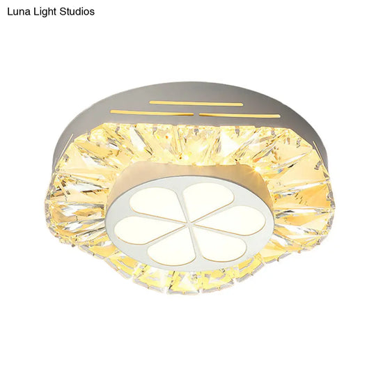 Contemporary Led Acrylic Flush Mount Ceiling Light - White Finish With Clear Crystal Flushmount