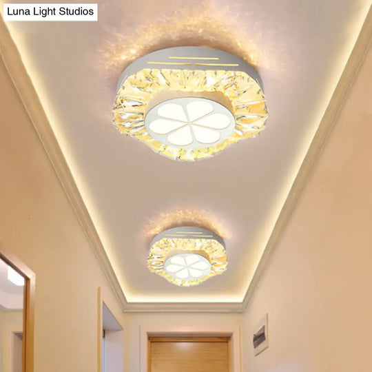 Contemporary Led Acrylic Flush Mount Ceiling Light - White Finish With Clear Crystal Flushmount