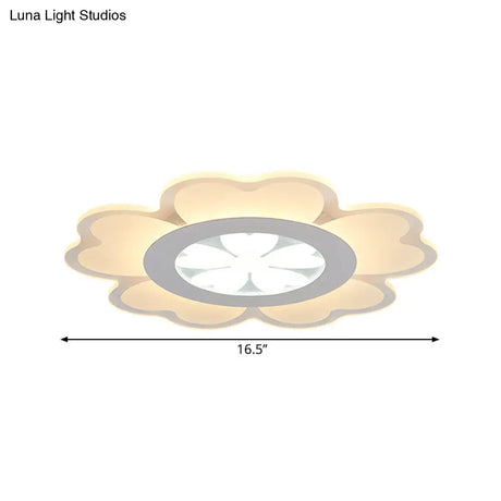 Contemporary Led Acrylic Flush Mount Lamp - White Floral Light Fixture For Living Room