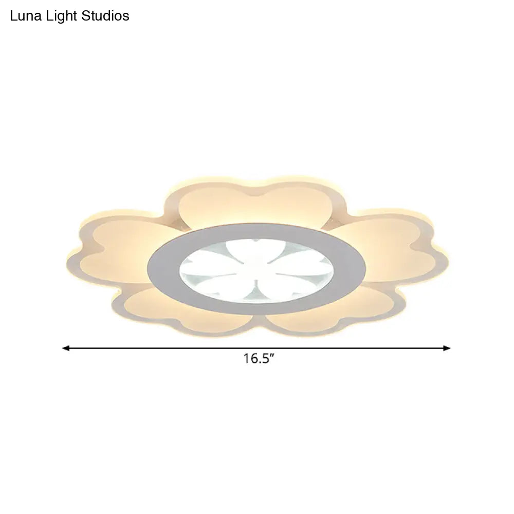 Contemporary Led Acrylic Flush Mount Lamp - White Floral Light Fixture For Living Room