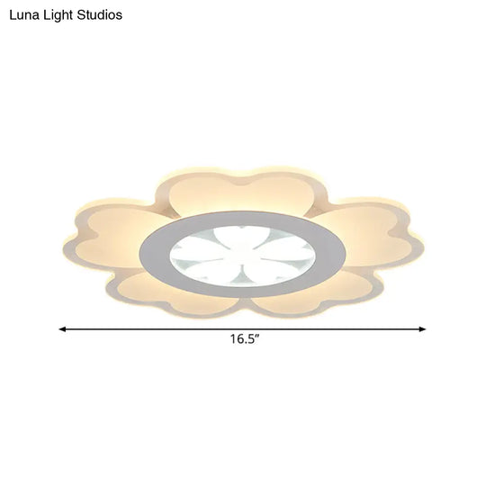 Contemporary Led Acrylic Flush Mount Lamp - White Floral Light Fixture For Living Room