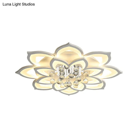 Contemporary Led Acrylic Flushmount Ceiling Light With Crystal Drop In Warm/White - 27’/31.5’ W