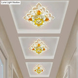 Contemporary Led Amber Beveled Glass Crystal Floral Flushmount Balcony Ceiling Light Fixture