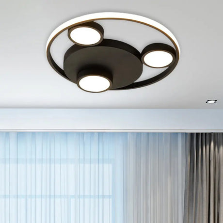 Contemporary Led Black Flush Mount Bear Head Acrylic Light Fixture