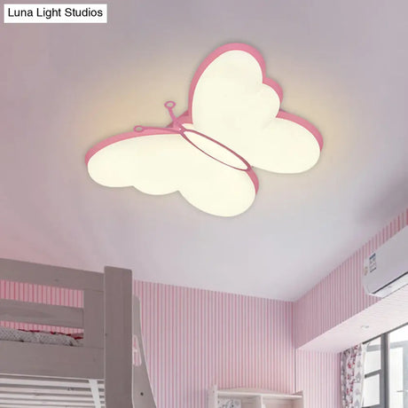 Contemporary Led Butterfly Ceiling Lamp For Bedroom - Acrylic Flush Mount In Yellow/Pink/Blue