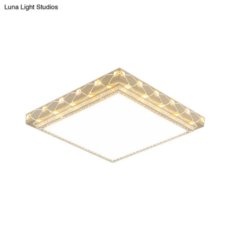 Contemporary Led Ceiling Flush Mount In White With Beveled Crystal Deco