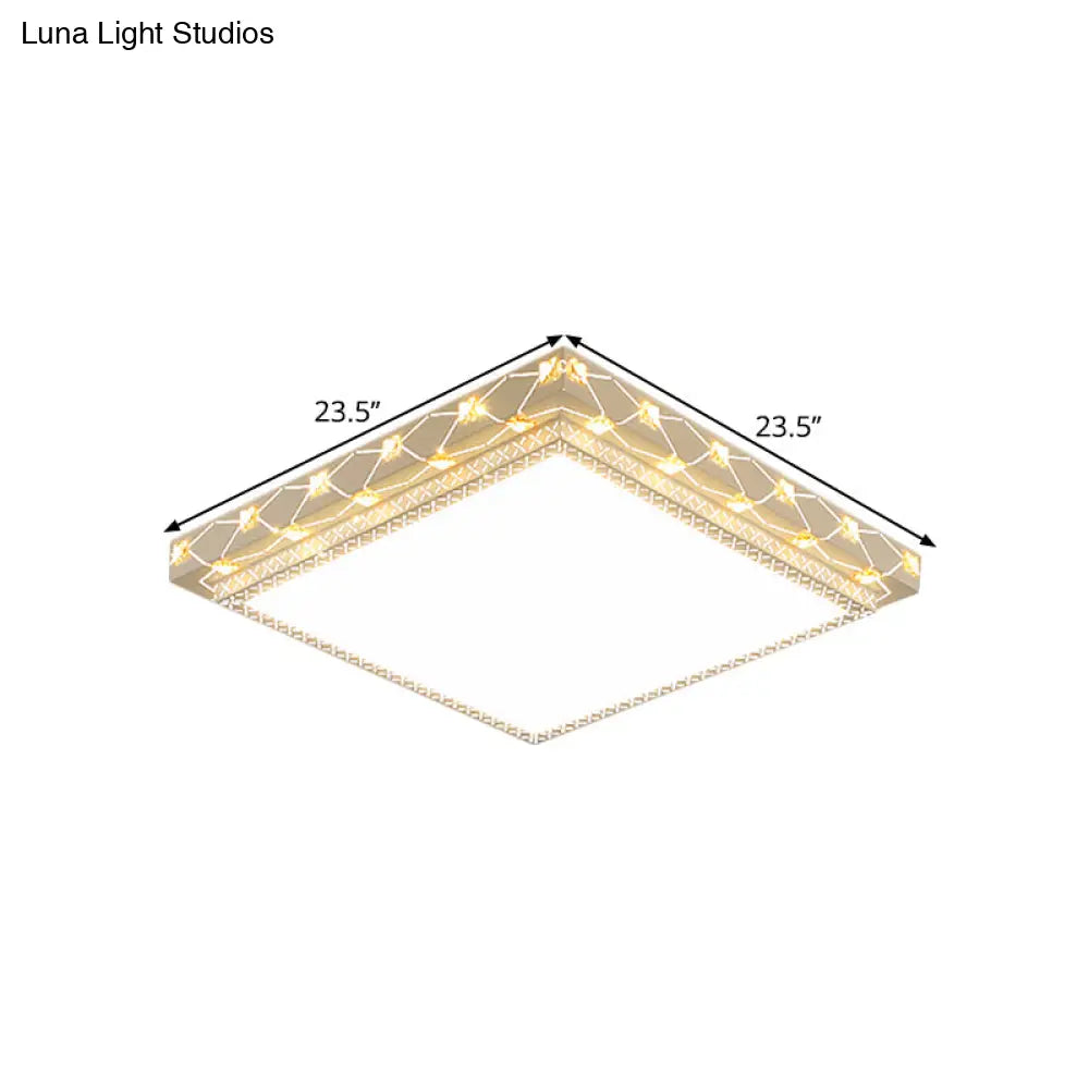 Contemporary Led Ceiling Flush Mount In White With Beveled Crystal Deco