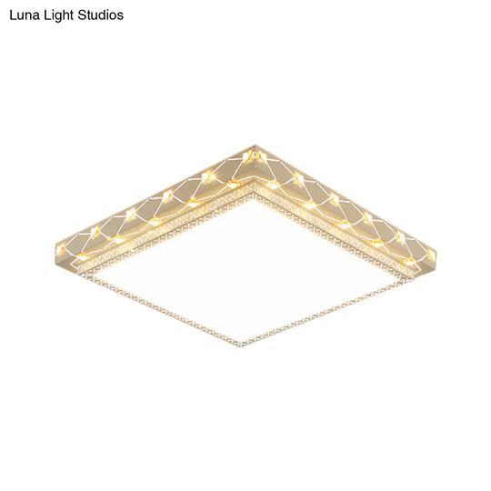 Contemporary Led Ceiling Flush Mount In White With Beveled Crystal Deco