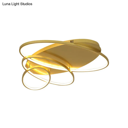Contemporary Led Ceiling Flush Mount Lamp With Intersected Oval Design Black/White/Gold Finish And