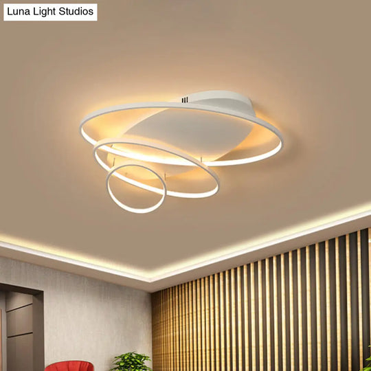 Contemporary Led Ceiling Flush Mount Lamp With Intersected Oval Design Black/White/Gold Finish And