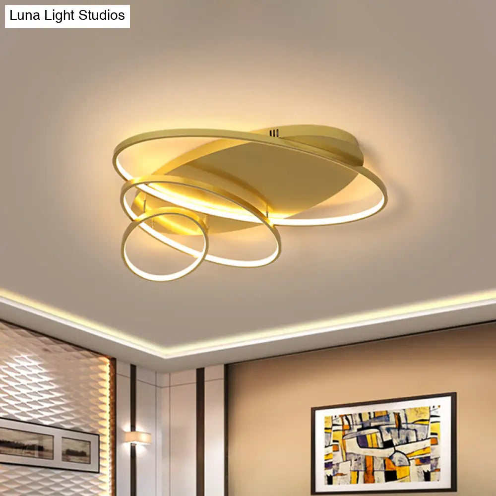 Contemporary Led Ceiling Flush Mount Lamp With Intersected Oval Design Black/White/Gold Finish And