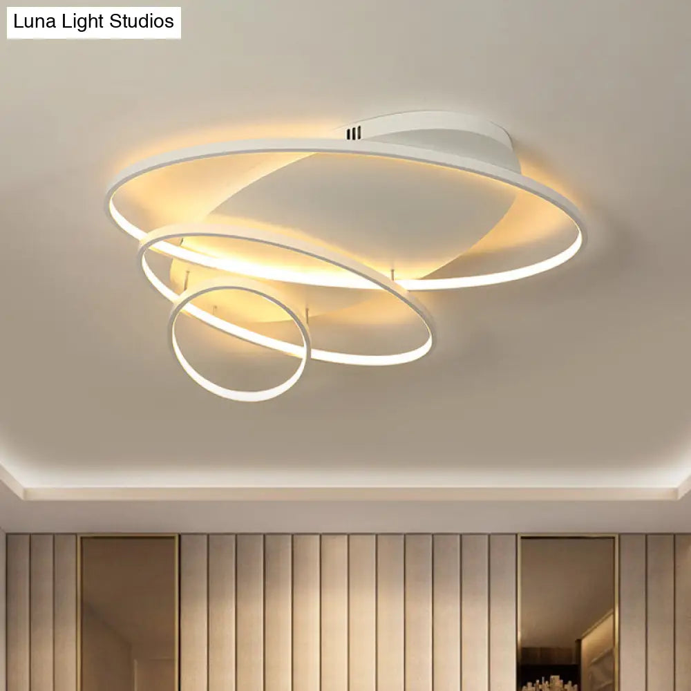 Contemporary Led Ceiling Flush Mount Lamp With Intersected Oval Design Black/White/Gold Finish And