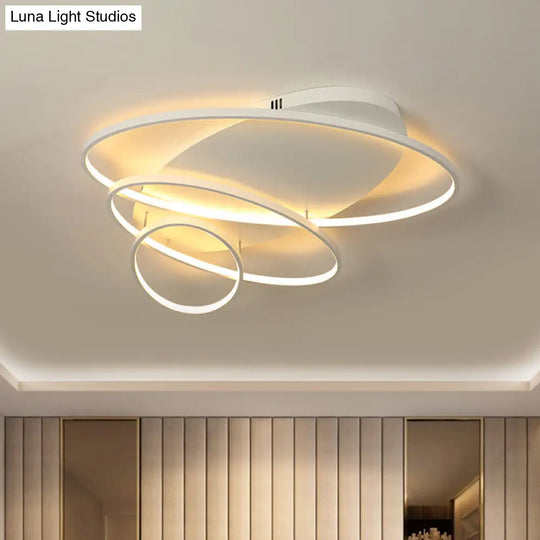 Contemporary Led Ceiling Flush Mount Lamp With Intersected Oval Design Black/White/Gold Finish And