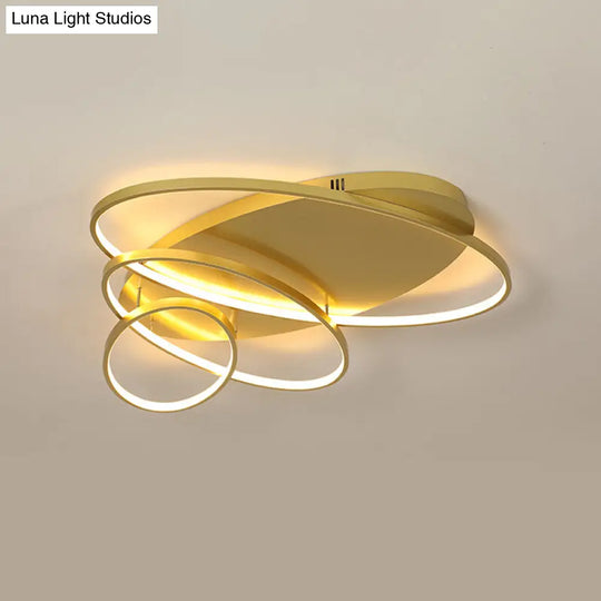 Contemporary Led Ceiling Flush Mount Lamp With Intersected Oval Design Black/White/Gold Finish And