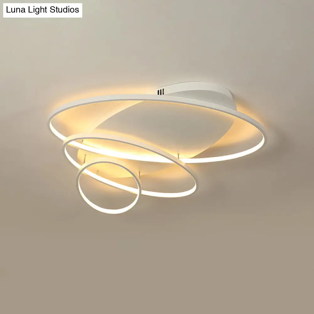 Contemporary Led Ceiling Flush Mount Lamp With Intersected Oval Design Black/White/Gold Finish And