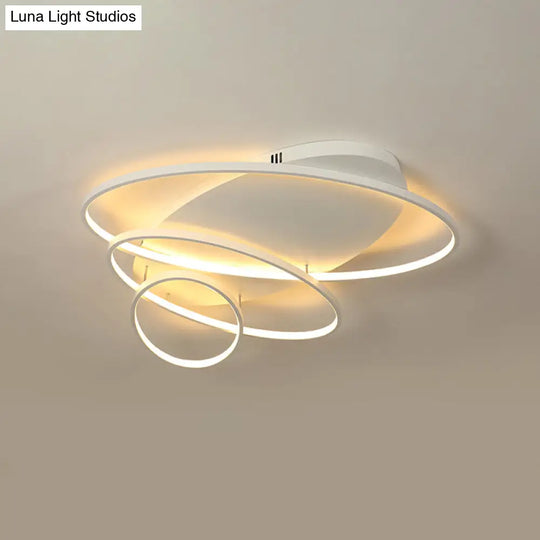Contemporary Led Ceiling Flush Mount Lamp With Intersected Oval Design Black/White/Gold Finish And