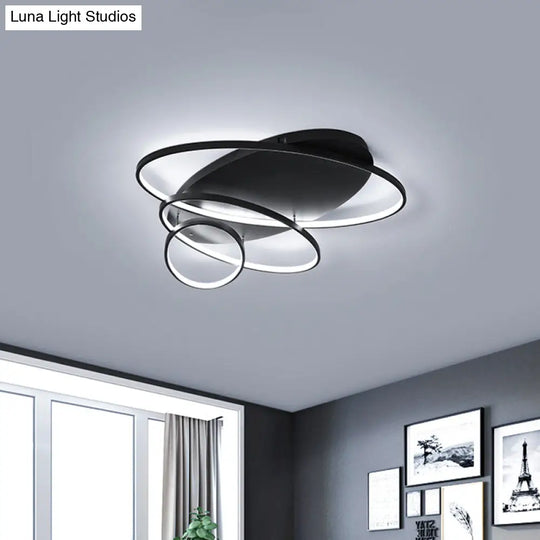 Contemporary Led Ceiling Flush Mount Lamp With Intersected Oval Design Black/White/Gold Finish And