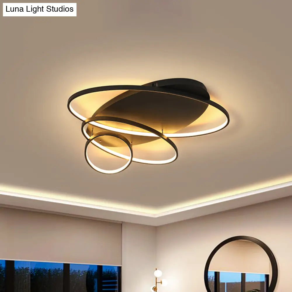Contemporary Led Ceiling Flush Mount Lamp With Intersected Oval Design Black/White/Gold Finish And