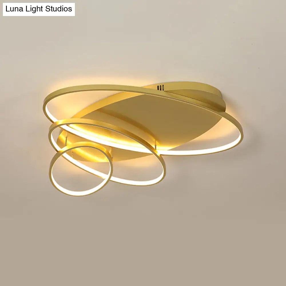 Contemporary Led Ceiling Flush Mount Lamp With Intersected Oval Design Black/White/Gold Finish And
