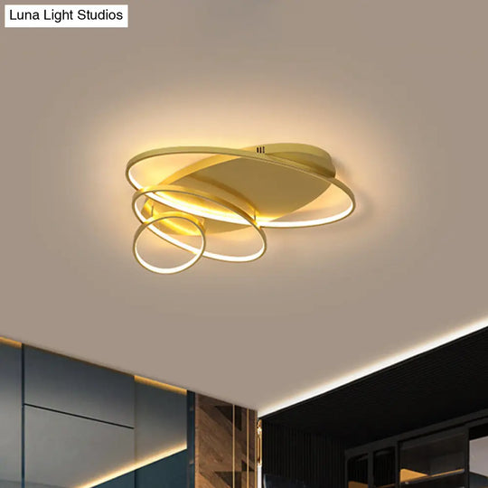 Contemporary Led Ceiling Flush Mount Lamp With Intersected Oval Design Black/White/Gold Finish And