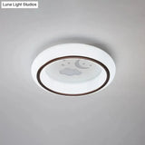 Contemporary Led Ceiling Lamp In White With Moon Deer And Hot Air Balloon Flush Light