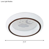 Contemporary Led Ceiling Lamp In White With Moon Deer And Hot Air Balloon Flush Light