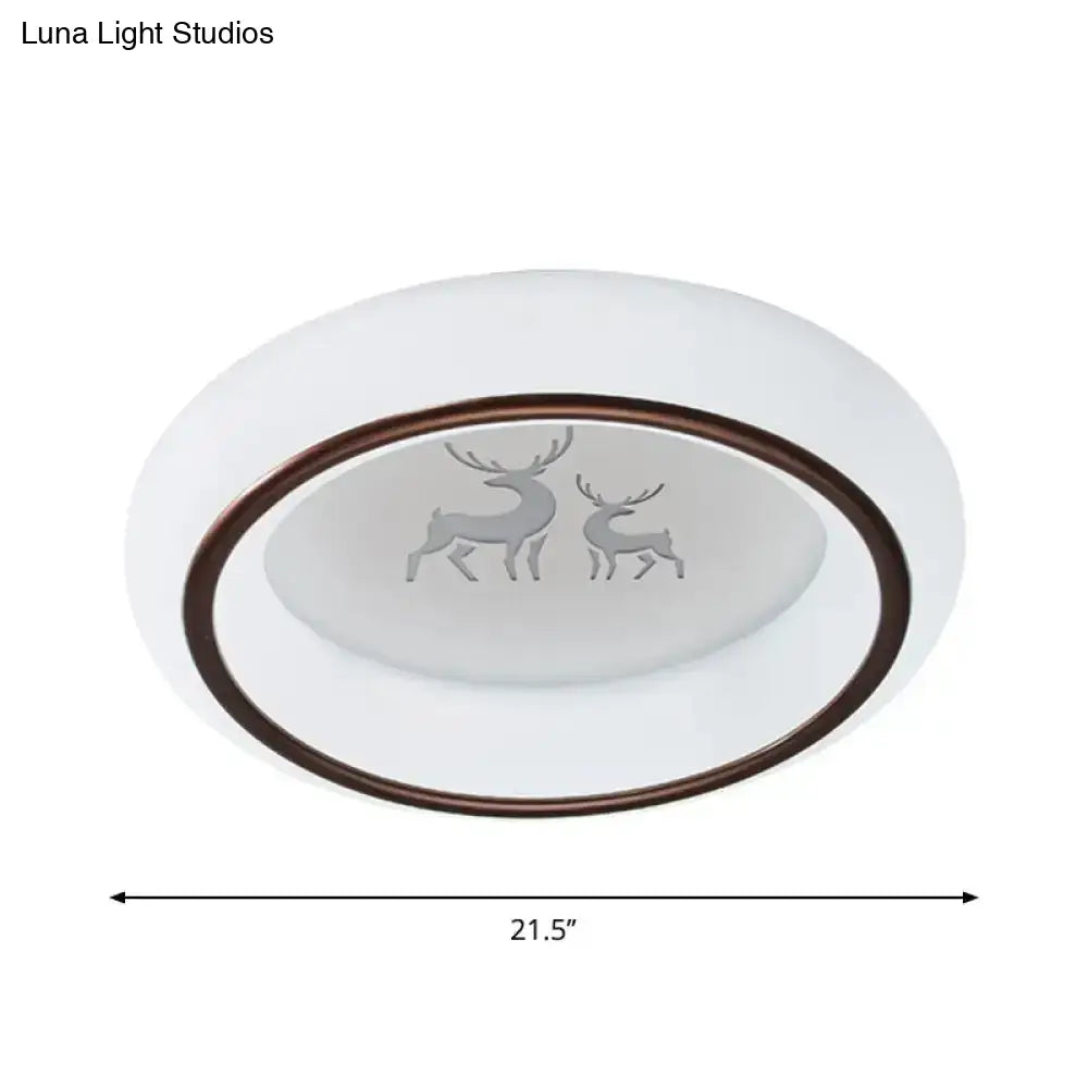 Contemporary Led Ceiling Lamp In White With Moon Deer And Hot Air Balloon Flush Light