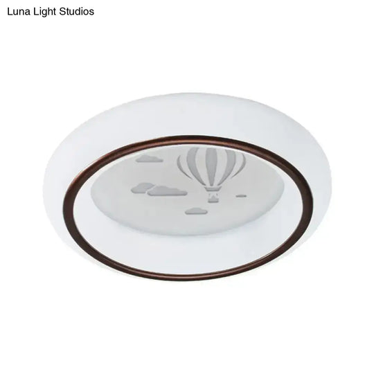 Contemporary Led Ceiling Lamp In White With Moon Deer And Hot Air Balloon Flush Light