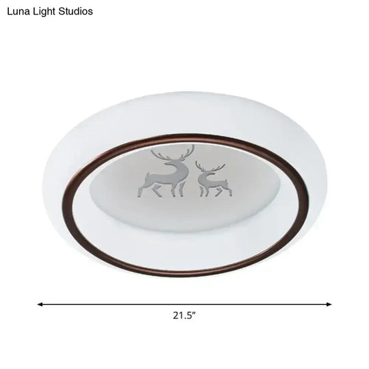 Contemporary Led Ceiling Lamp In White With Moon Deer And Hot Air Balloon Flush Light