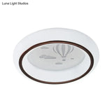 Contemporary Led Ceiling Lamp In White With Moon Deer And Hot Air Balloon Flush Light