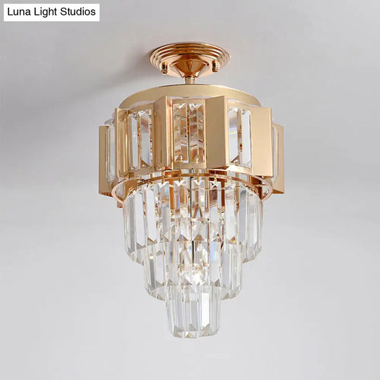 Contemporary Led Ceiling Light With Clear Crystal Prisms And Gold Finish