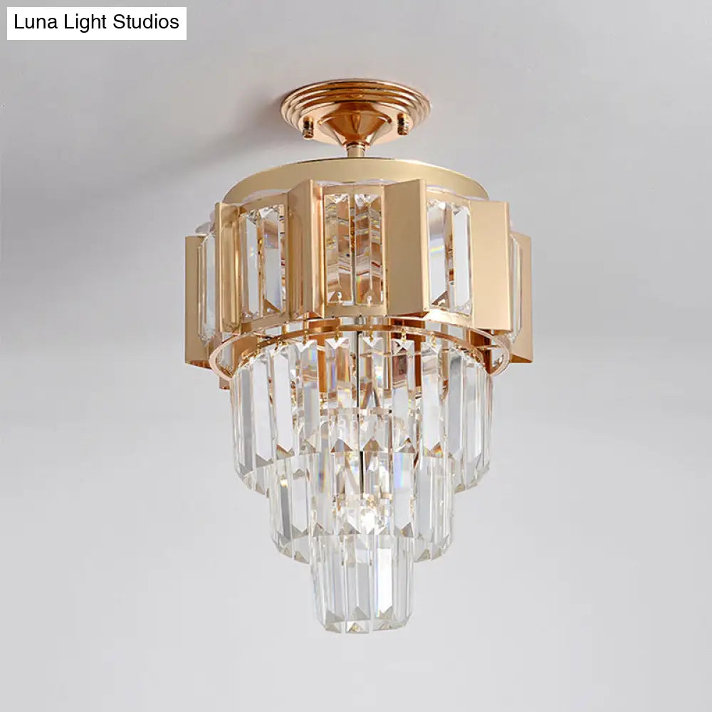 Contemporary Led Ceiling Light With Clear Crystal Prisms And Gold Finish