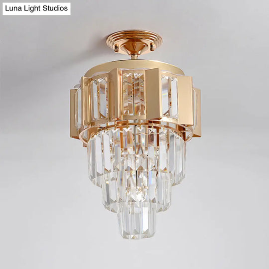 Contemporary Led Ceiling Light With Clear Crystal Prisms And Gold Finish