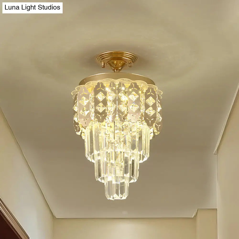 Contemporary Led Ceiling Light With Clear Crystal Prisms And Gold Finish