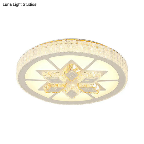 Contemporary Led Ceiling Mount Light In White With Crystal Design - Round/Hexagon/Rhombus Shape
