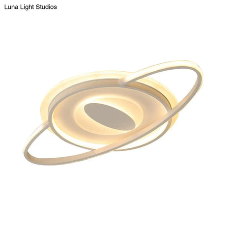 Contemporary Led Ceiling Mount Light With Acrylic Panel - Planet Slim Design White Ideal For Girls
