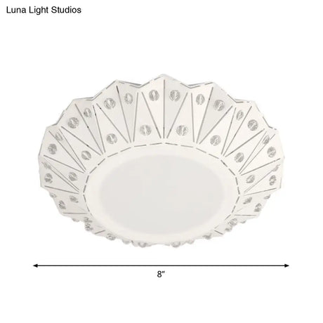 Contemporary Led Ceiling Mounted Flush Light Fixture - Metal Folding Design White With Crystal
