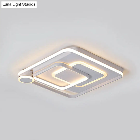 Contemporary Led Ceiling Mounted Lamp - White Square Overlapped Flush Light 18’/21.5’ Wide