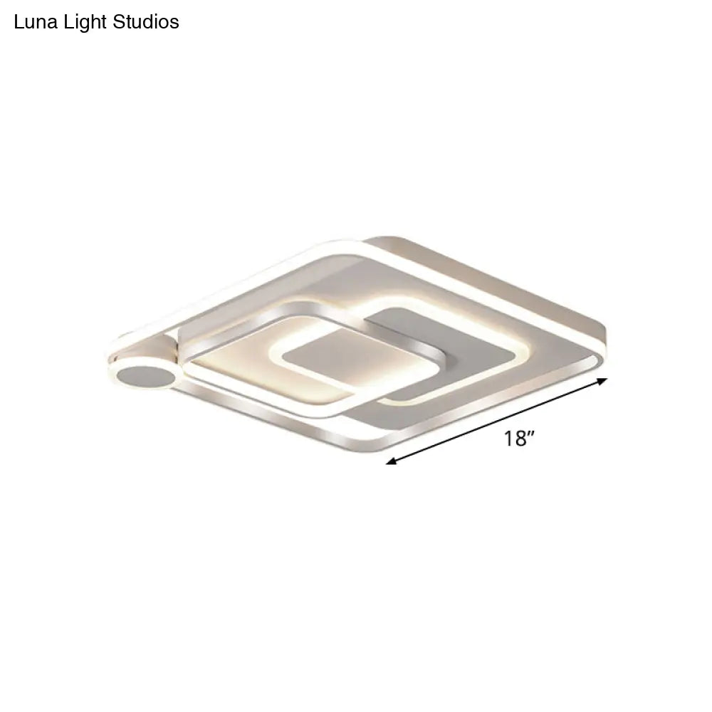 Contemporary Led Ceiling Mounted Lamp - White Square Overlapped Flush Light 18’/21.5’ Wide