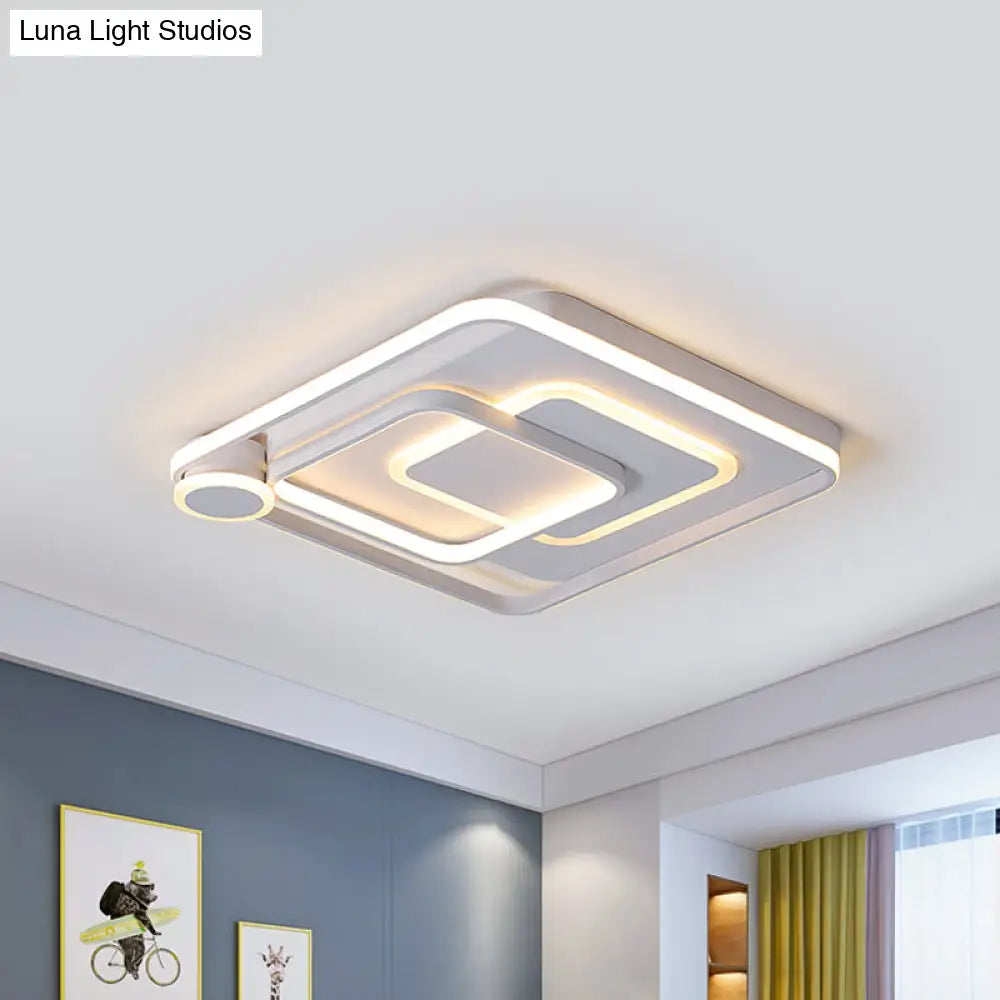 Contemporary Led Ceiling Mounted Lamp - White Square Overlapped Flush Light 18/21.5 Wide Warm/White