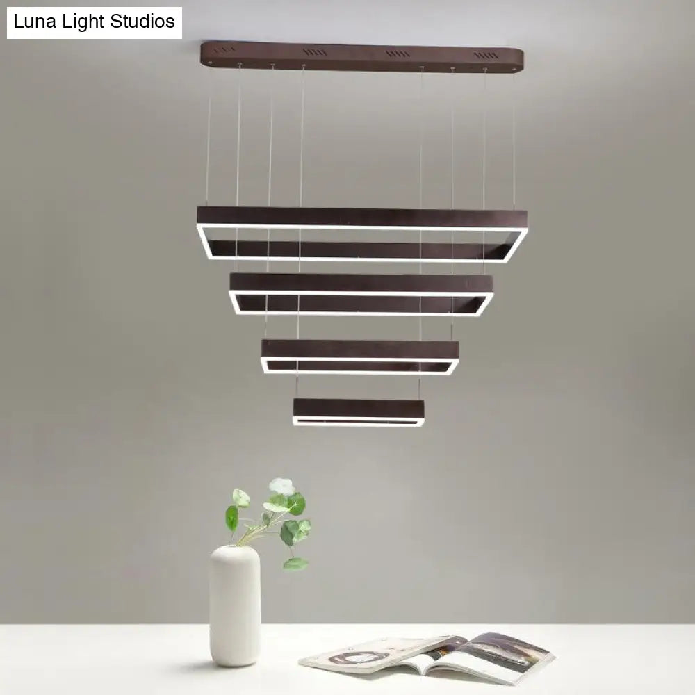 Contemporary Led Chandelier - Coffee 2/4/5 Tiered Rectangular Pendant Light With Acrylic Shade