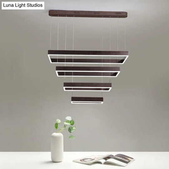 Contemporary Led Chandelier - Coffee 2/4/5 Tiered Rectangular Pendant Light With Acrylic Shade