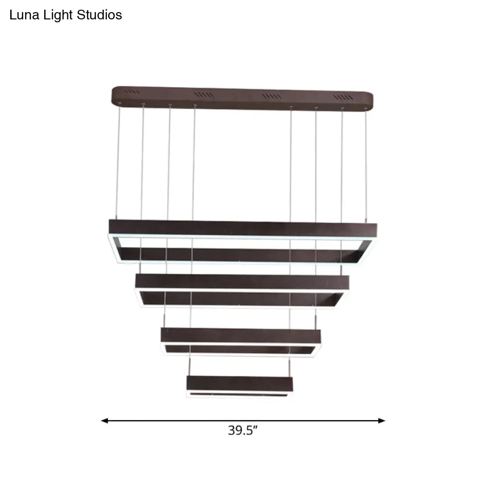 Contemporary Led Chandelier - Coffee 2/4/5 Tiered Rectangular Pendant Light With Acrylic Shade