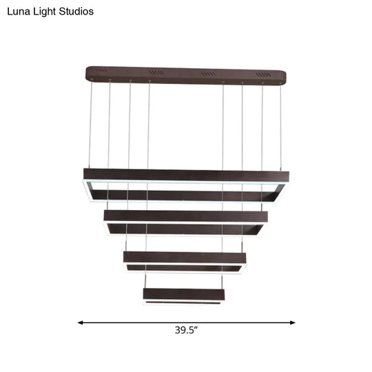 Contemporary Led Chandelier - Coffee 2/4/5 Tiered Rectangular Pendant Light With Acrylic Shade