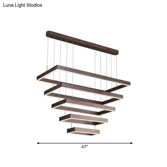 Contemporary Led Chandelier - Coffee 2/4/5 Tiered Rectangular Pendant Light With Acrylic Shade